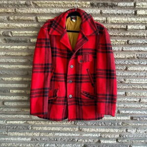 J C Higgins Vintage Sears Red Black Plaid Chore Field Hunting Jacket